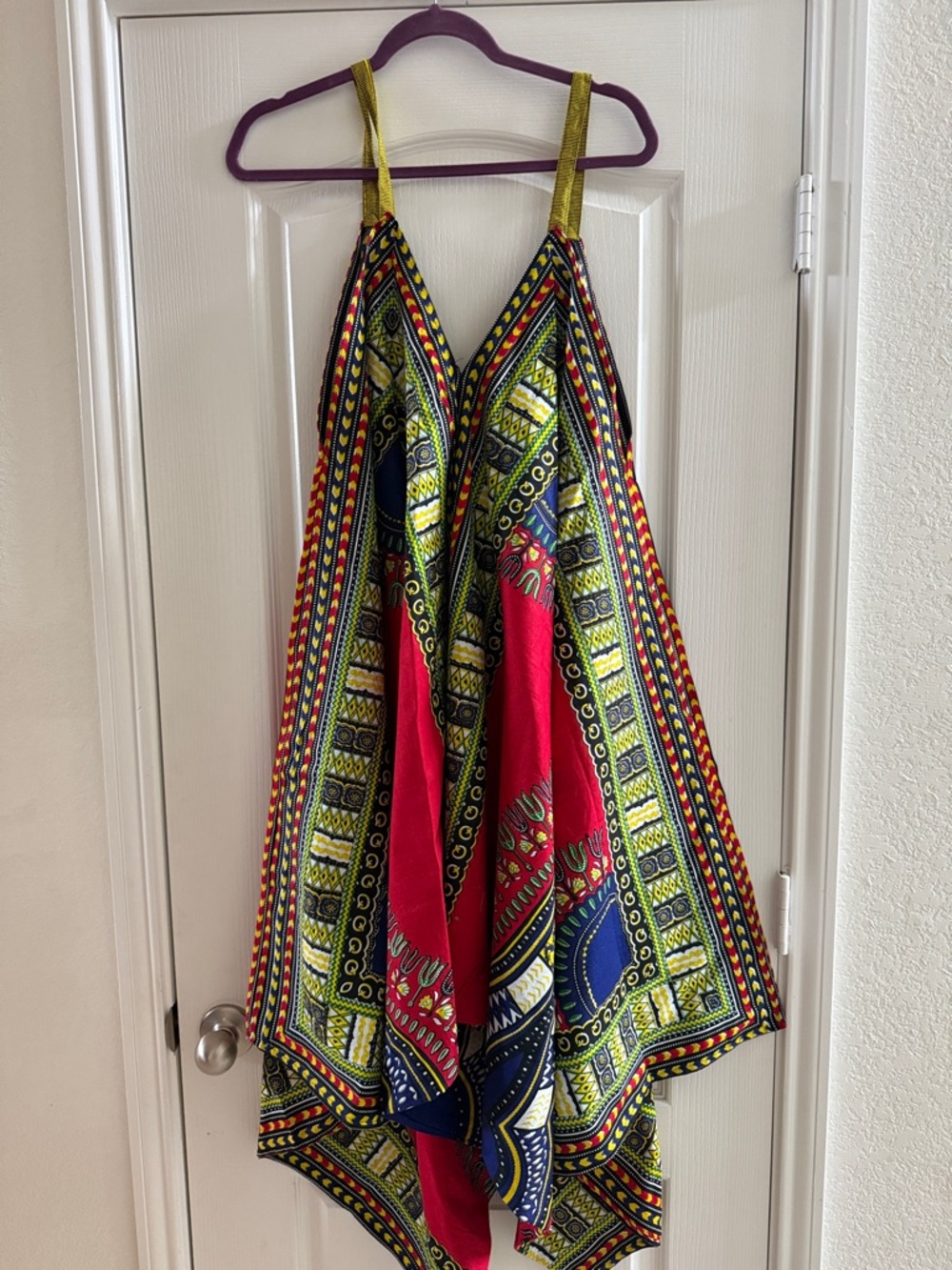 Vibrant Multicolor Boho Halter Dress with Gold Straps
